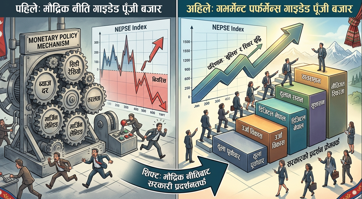 पूँजी बजार 'मौद्रिक नीति' बाट सरकारको 'कार्यशैली' र 'वित्तीय नीति' तर्फ मोडियो, त्यसको रिजल्ट ?